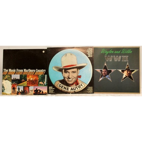3 VTG Country Albums Vinyls LP Gene Autry Waylon and Willie Nelson WWII Marlboro - Picture 1 of 12